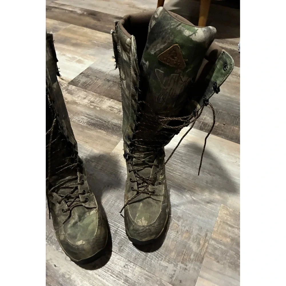 Rocky Mens Gore-Tex Camo Hunting Boots Vibram Sole Side Zip Waterproof